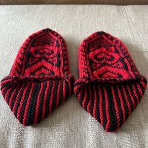 Handmade Crochet Knitted White and Red Slipper Socks Size M/L